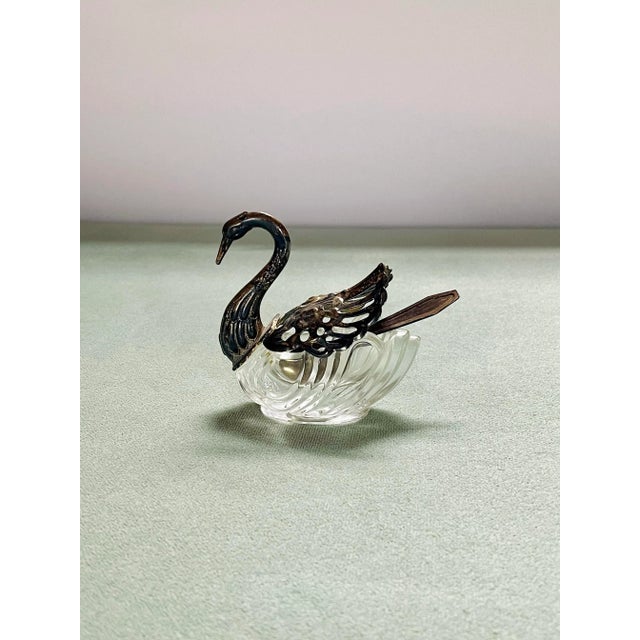 Silver Vintage Silverplate & Glass Swan Salt & Pepper Dishes- a Pair For Sale - Image 8 of 8