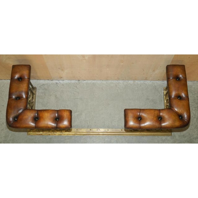 Antique Club Fender with Brown Leather Chesterfield Seats For Sale - Image 10 of 18