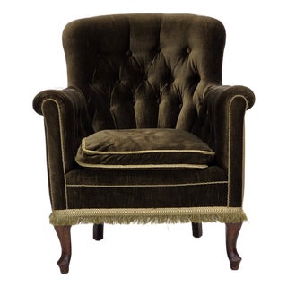 Scandinavian Armchair in Green Velour and Ash For Sale