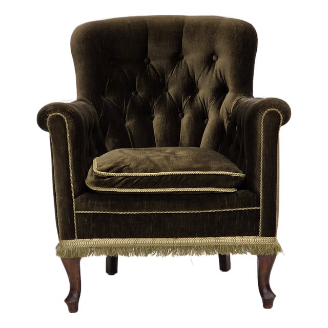 Scandinavian Armchair in Green Velour and Ash For Sale