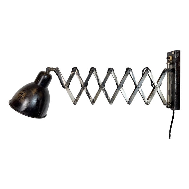 Industrial Black Scissor Wall Lamp, 1950s For Sale