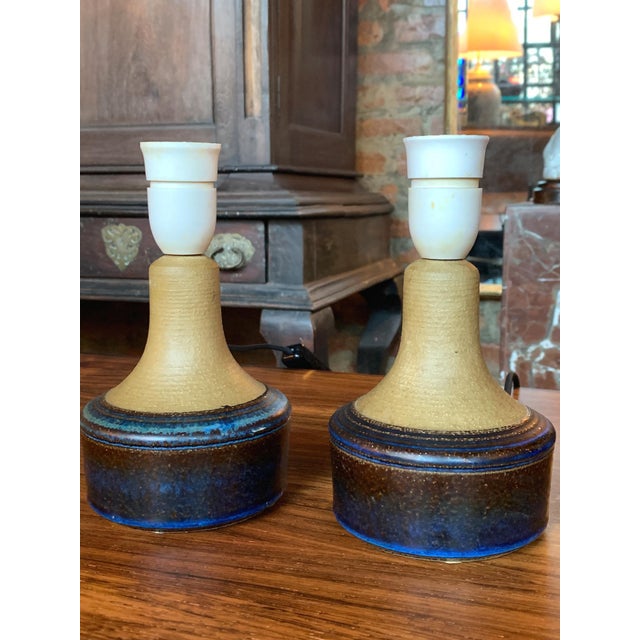 Textile Danish Ceramic Table Lamps by Søholm Stentøj - A Pair For Sale - Image 7 of 17