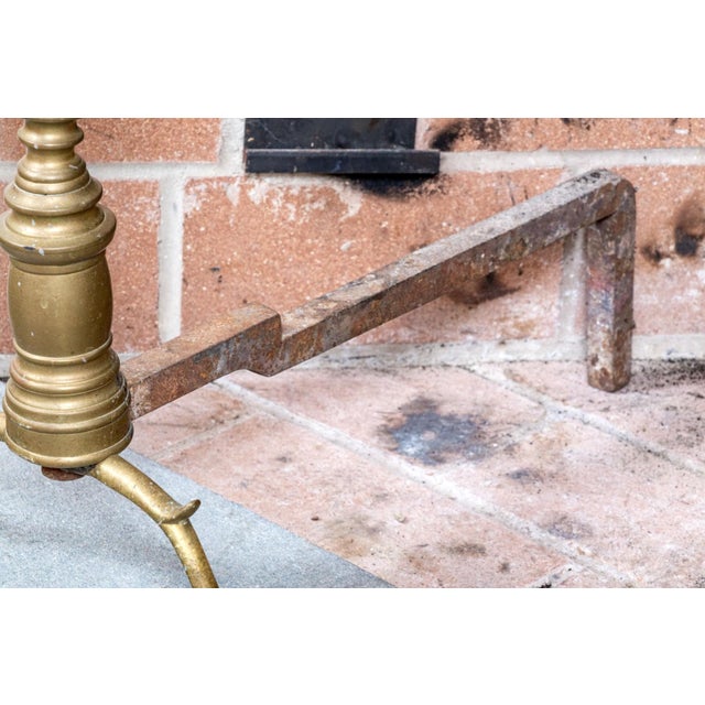 Traditional Pair of 19th Century Brass Finial Top Andirons For Sale - Image 3 of 7