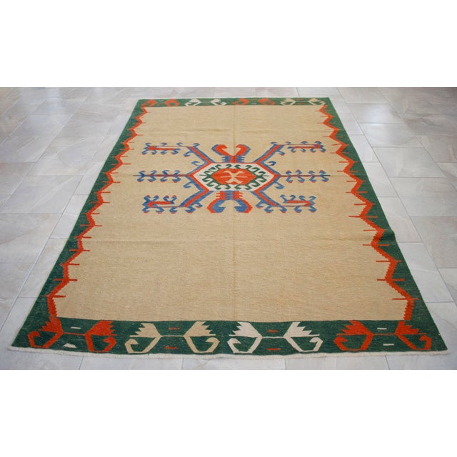 1980s Vintage 6x9 Turkish Rug Kilim Handmade Geometric Tribal Design for Modern Farmhouse Decor For Sale - Image 5 of 13