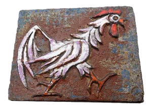 German Ceramic Wall Plaque with Cockerel, 1970s