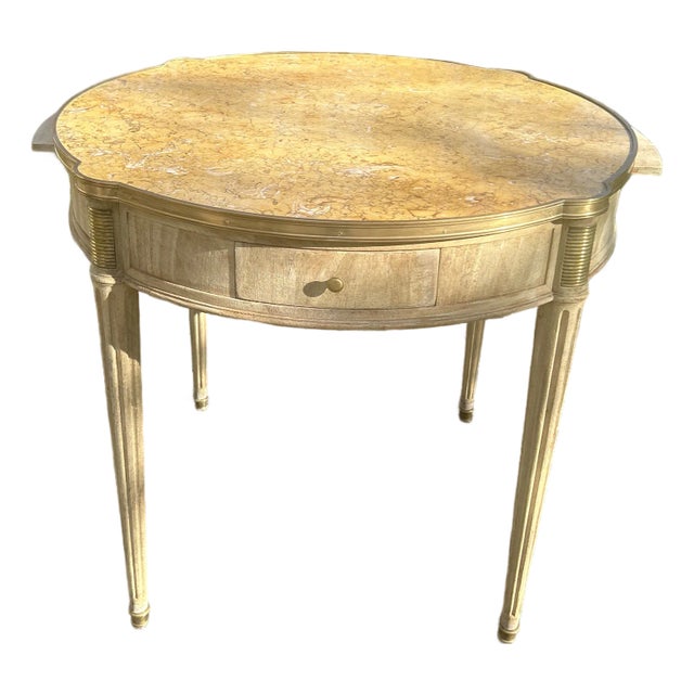 Late 20th Century Stripped Gueridon/ Center Table Banded Marble Top For Sale
