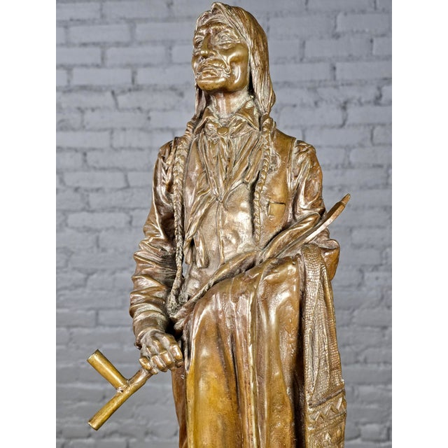 Bronze Carl Kauba "Chief Wolf Robe" Patinated Bronze Sculpture on Marble Base For Sale - Image 8 of 13
