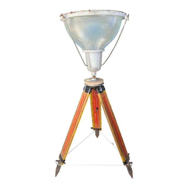 Vintage Holophane Glass Uplight Lamp on Keuffel & Esser Surveyor’s Tripod For Sale