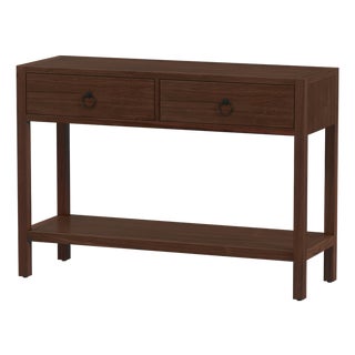 Lark 44 in. W Rectangular Wood 2 Drawer Console Table with Lower Open Shelf, Walnut For Sale