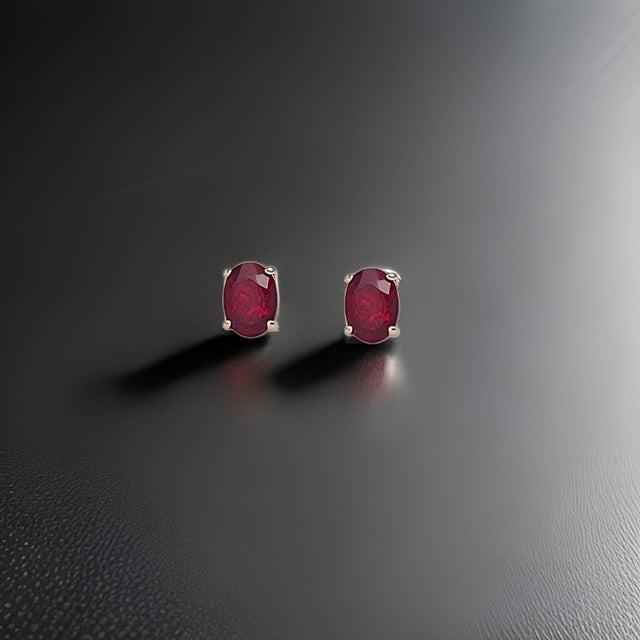 Traditional Natural Ruby Stud Earrings 14k Yellow Gold 2 TCW Certified For Sale - Image 3 of 13