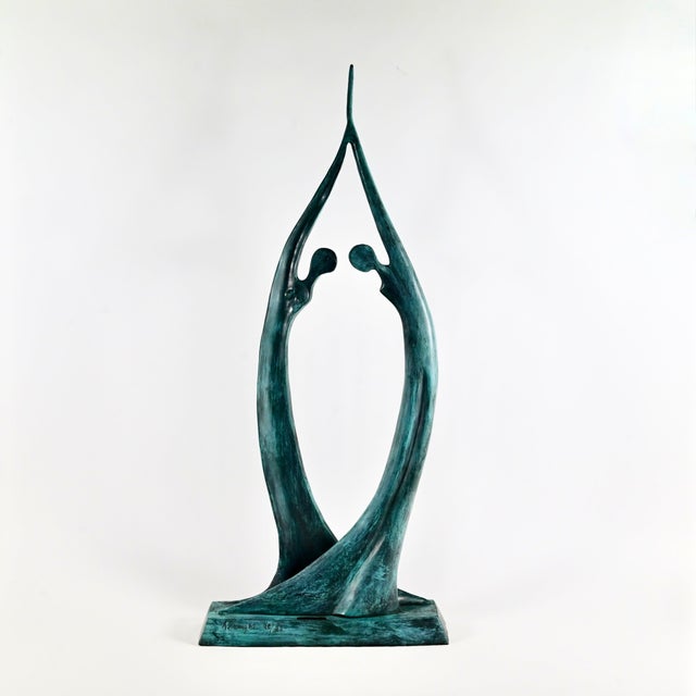 Vintage Jose Almanzor (Mexican) Sculpture in Verdigris Bronze of Embracing Lovers, Edition 30/30 For Sale - Image 4 of 10