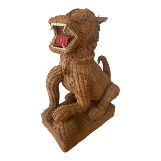 Boho Chic Large Wicker Foo Dog For Sale