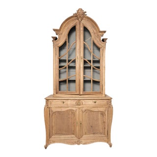 Large Antique French Walnut Buffet Deux Corps With Arched Vitrine Top For Sale