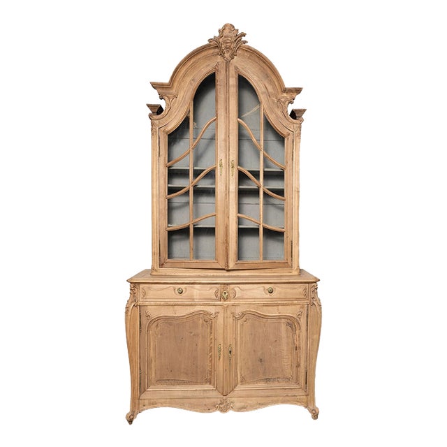 Large Antique French Walnut Buffet Deux Corps With Arched Vitrine Top For Sale