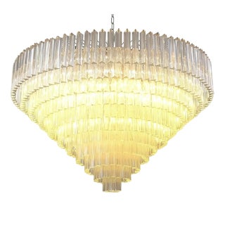 Monumental Clear Triedro Murano Glass Chandelier in Venini Style by Simoeng For Sale