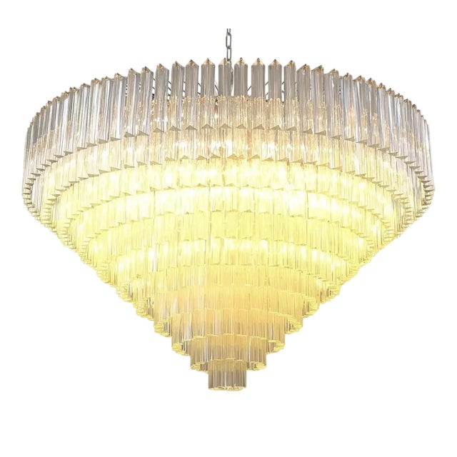 Monumental Clear Triedro Murano Glass Chandelier in Venini Style by Simoeng For Sale