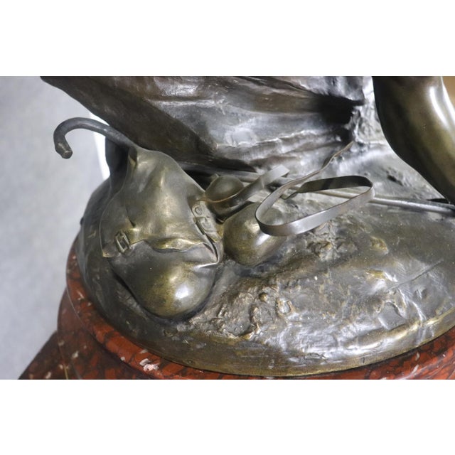 Rouge Marble Pedestal With Bronze E. Piccault Statue For Sale - Image 16 of 18
