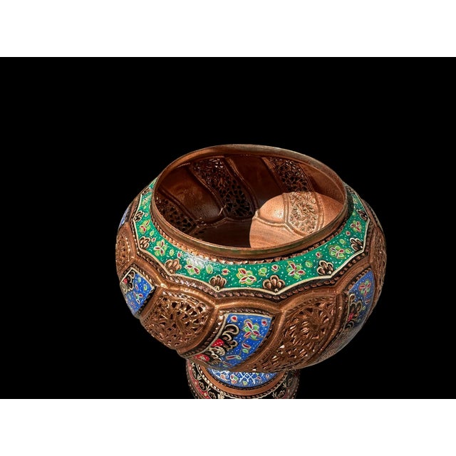 Vintage Hand Painted Openwork Copper Urn For Sale - Image 9 of 13