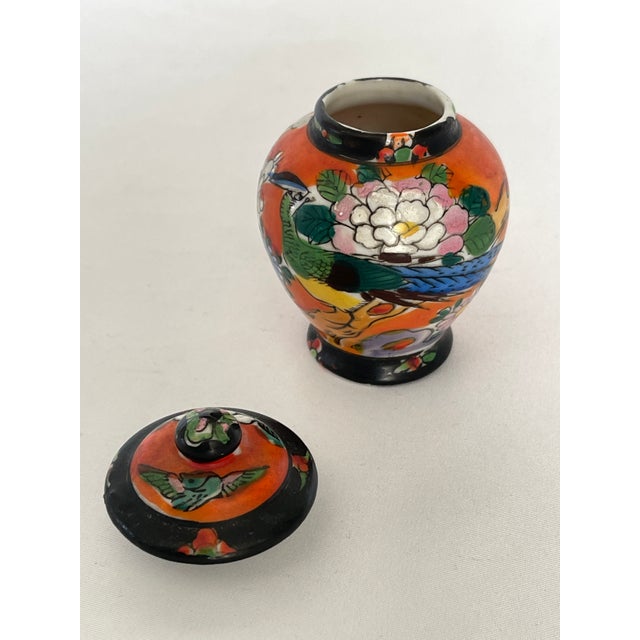 Burnt Orange Japanese Miniature Hand Painted Porcelain Ginger Jar For Sale - Image 8 of 11
