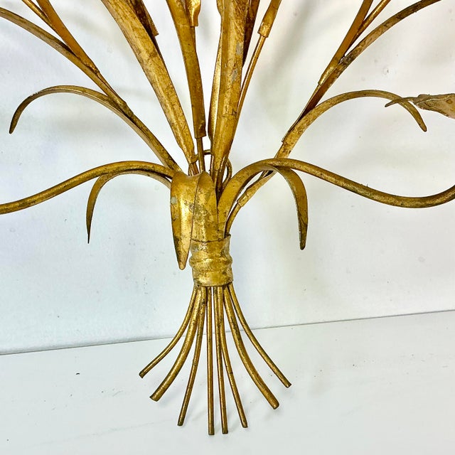 1950s Vintage Italian Hollywood Regency Wheat Sheaf Candle Holder Sconces - A Pair, 2 Arm For Sale - Image 11 of 17