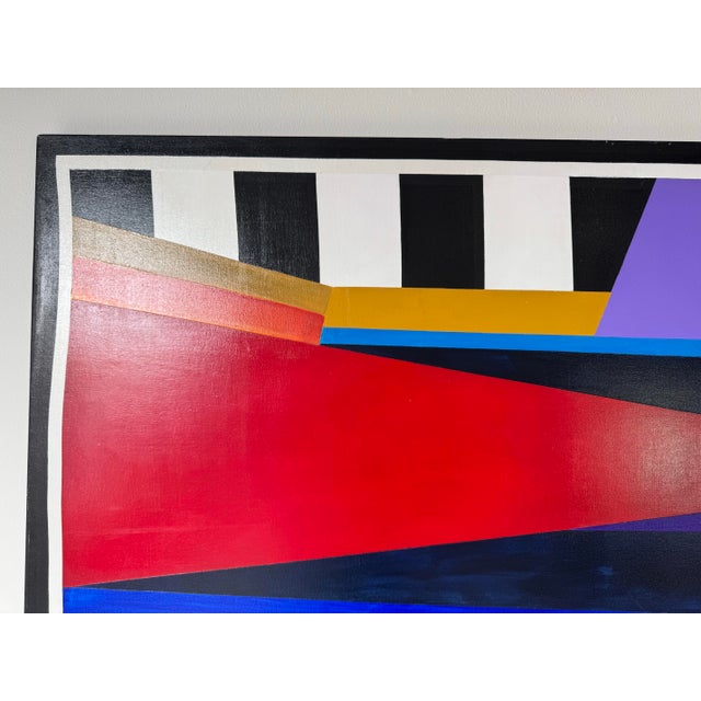 Navy Blue 1980s Postmodern Geometric Abstract Acrylic on Canvas Painting, Unsigned For Sale - Image 8 of 12