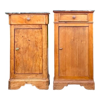 Vintage Boho Biedermeier Style Burl Wood Nightstands - Set of 2 For Sale