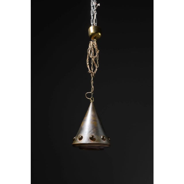 Danish Hand Blown Amber Glass & Metal Pendant 12 in tall x 10 inch diameter