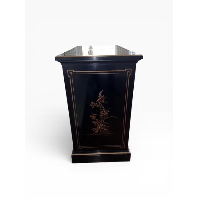 Drexel Heritage Chinoiserie Black Lacquer Bar Cabinet With Drop-Leaf Top For Sale In Miami - Image 6 of 11