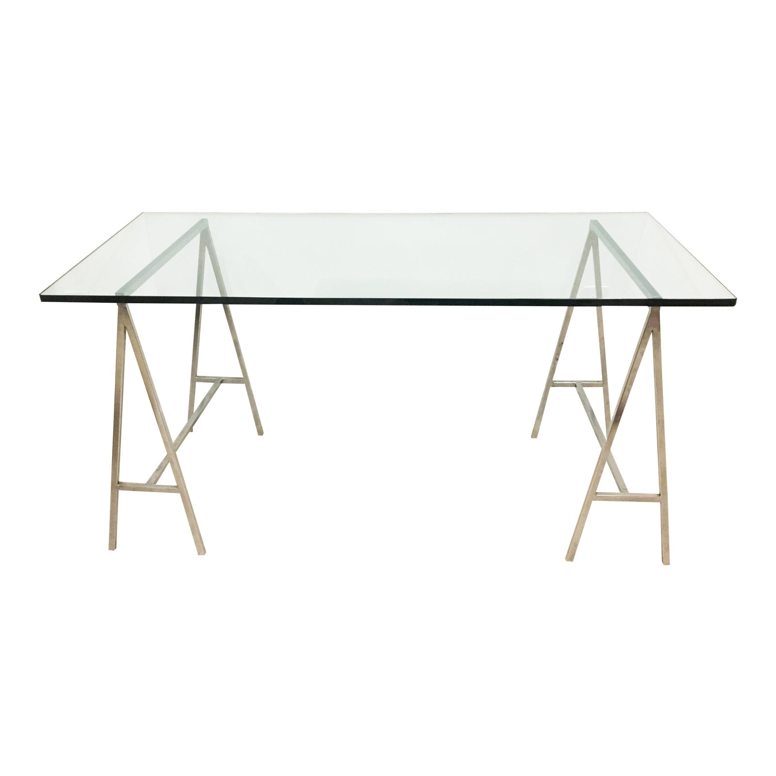 Glass Top Desk With Chrome Sawhorse Legs Chairish