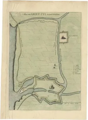 Antique Plan of the Fortress of Greetsiel by Blaeu, 1650