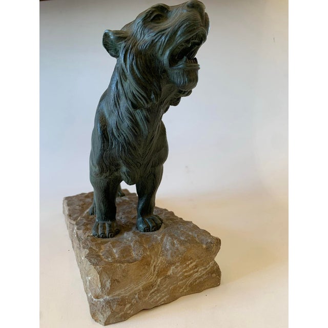 Green 1920s Art Deco Bronze Lion, Signed. For Sale - Image 8 of 8