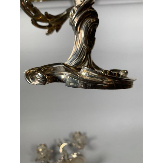 Pair of Rococo Style Silvered Bronze Candelabra, 19th Century, Louis XV Style For Sale - Image 11 of 11