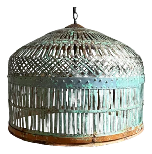 Vintage Turquoise Iron Cage Pendant Light