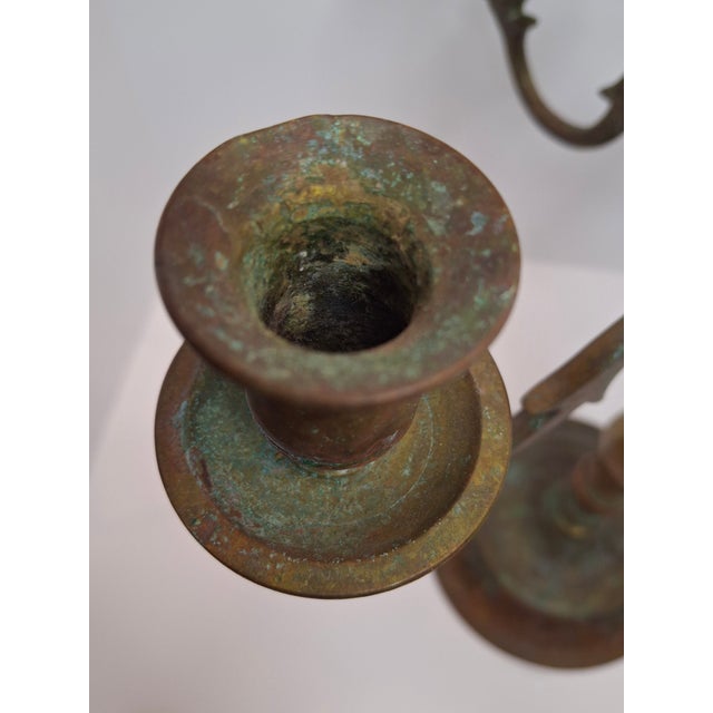 Bronze 19th C. Polish Bronze Sabbath Candelabrum Star of David Finial Large 18" Rare For Sale - Image 8 of 18