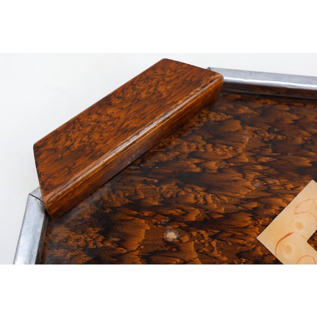 Wood Art Deco Whiskey Tray in Metal and Wood, Belgium, 1920s For Sale - Image 7 of 11