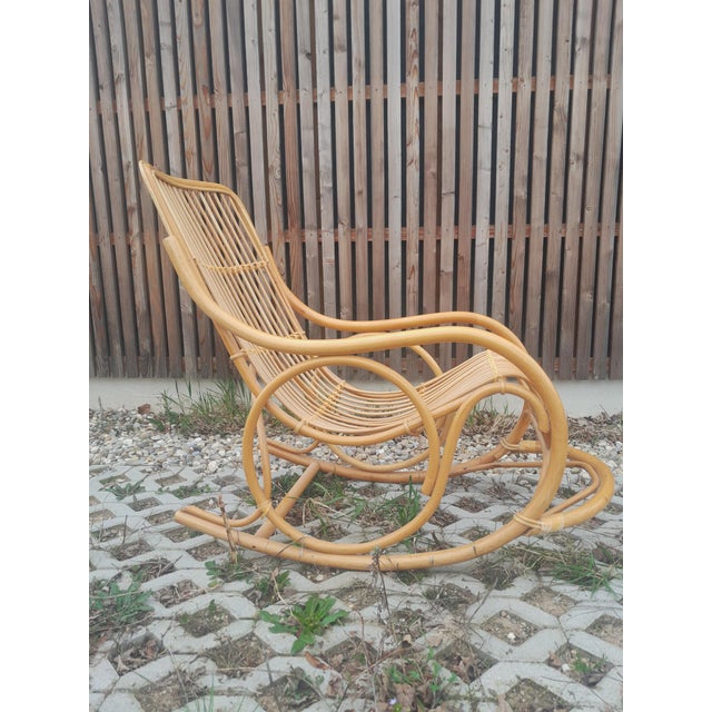 Wood Vintage Rattan Rocking Chair For Sale - Image 7 of 10