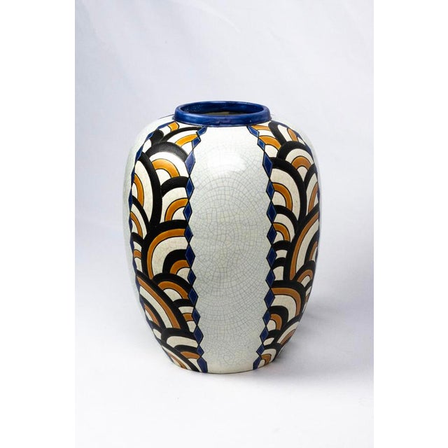 Art Deco Vase in Crackled Earthenware with Geometric Decor from Faïencerie de Nimy, Belgium, 1925-1935 For Sale - Image 6 of 13