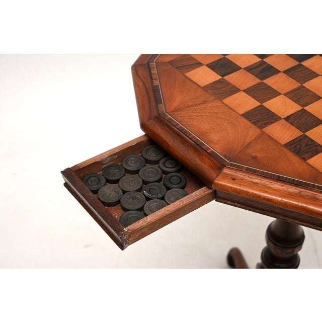 Antique Victorian Inlaid Walnut Chess Table, 1860 For Sale - Image 6 of 8