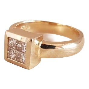 Vintage 14ct Yellow Gold Princess-Cut Diamond Four-Stone Ring, 1960s For Sale