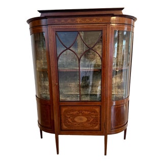 Antique Edwardian Mahogany Inlaid Bowfront Display Cabinet, 1900 For Sale