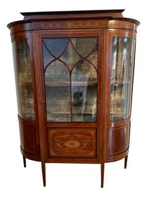 Antique Edwardian Mahogany Inlaid Bowfront Display Cabinet, 1900
