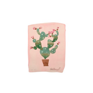 Contemporary "Pink Cactus" Original Watercolor Painting For Sale