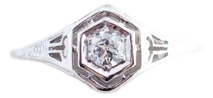 Early 20th Century 18k White Gold Art Deco Engagement Ring, Size 7