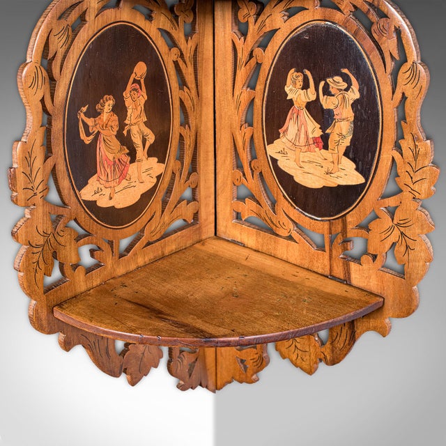 Antique Sorrentoware Corner Display Shelf, Italian, Walnut, Whatnot, Victorian For Sale - Image 6 of 9