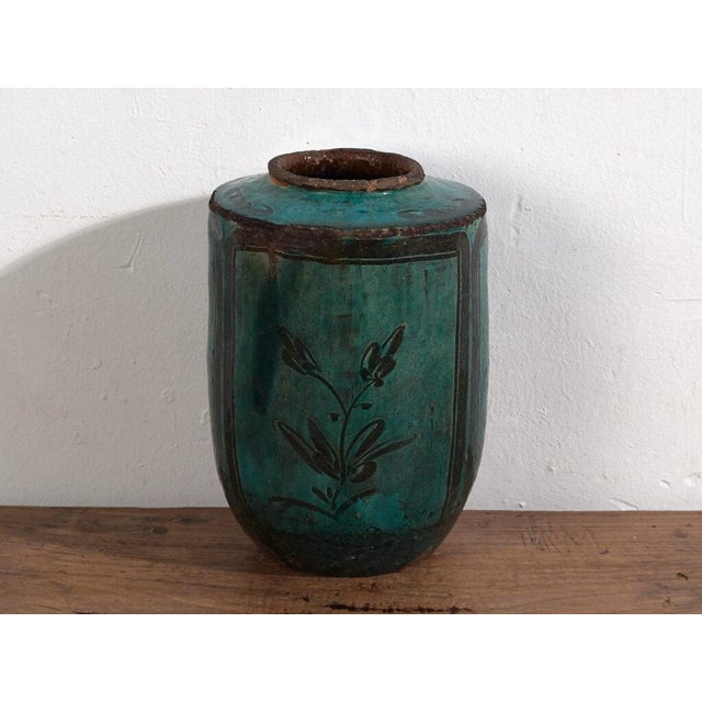 Antique Green Ceramic Vase For Sale - Image 5 of 6