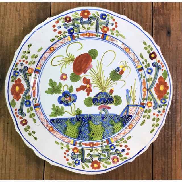 Vintage Italian Ceramic Hand Painted Blue Carnation Dinner Plate Chairish