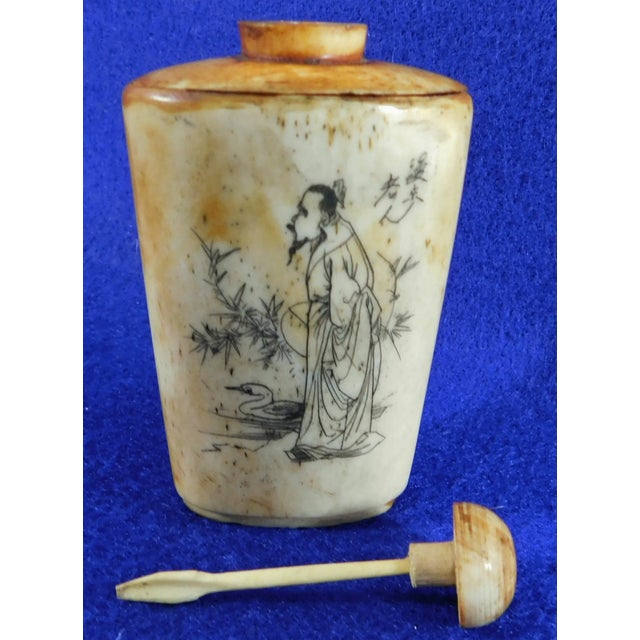 Wonderful vintage mid-century Chinese hand carved figural bone snuff bottle. Circa mid 1900s. Made in China. Hand carved...