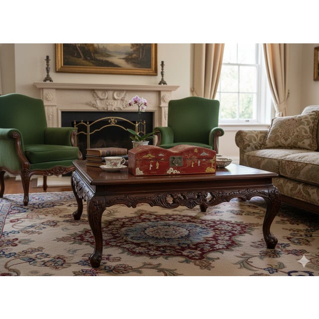 Brick Red Red Lacquer Chinoiserie-Style Gold Silver Scenery Graphic Rectangular Box For Sale - Image 8 of 13