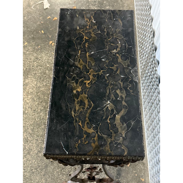 1920s Black Marble Wrought Iron Table W Flowers For Sale - Image 4 of 9