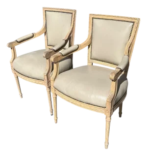 Pair of French 19th C Directoire Re-Painted Fauteuil Arm Chairs